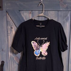 Black 'Anti-social Butterfly' T-Shirt
